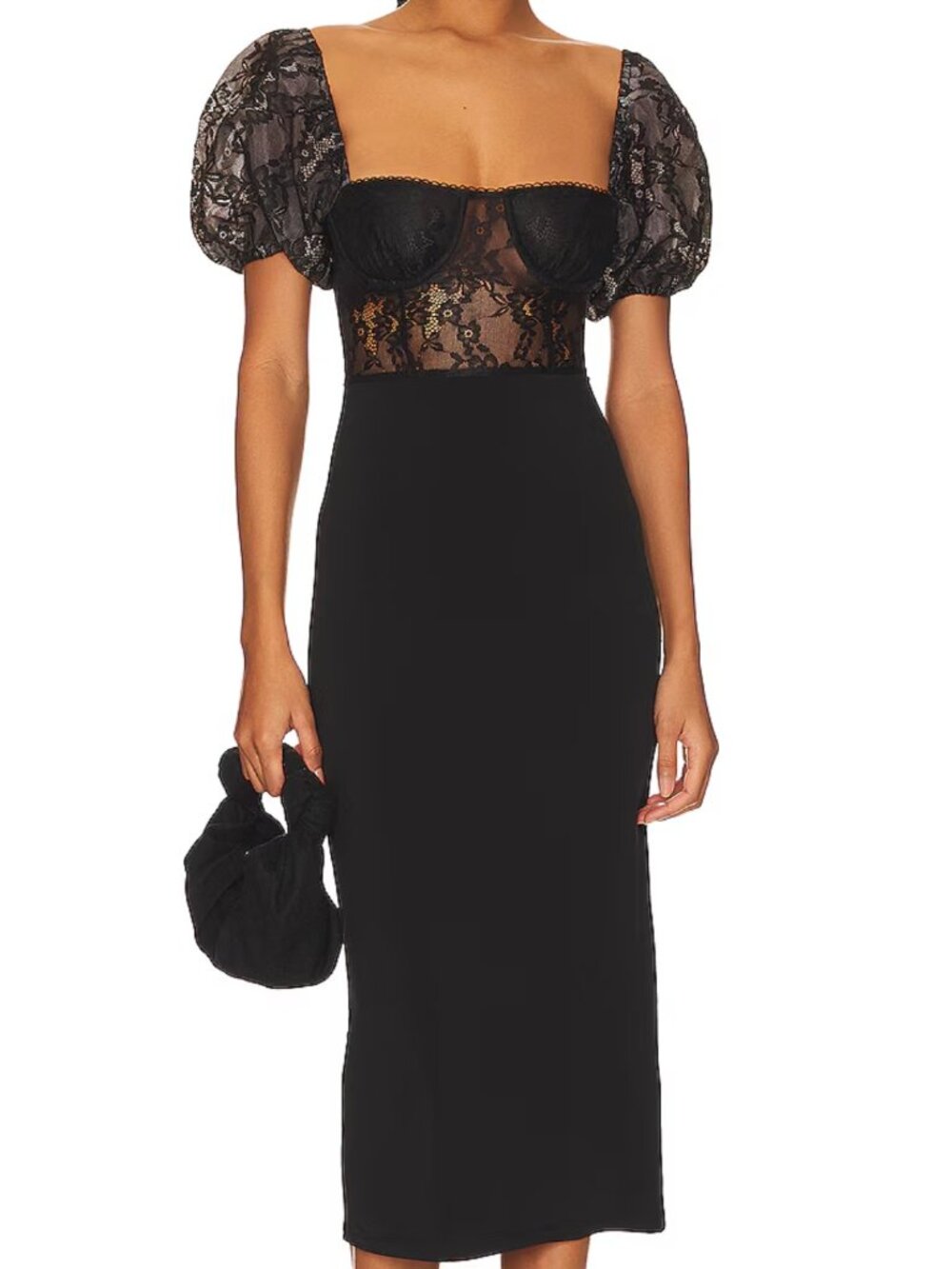 WeWoreWhat Black Underwire Corset Midi Lace Dress